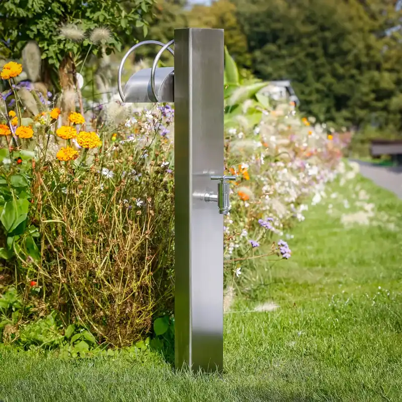 IDEAL Wasser Zapfsäule eckig | Edelstahl geschliffen | Mit Schlauchhalter Sale