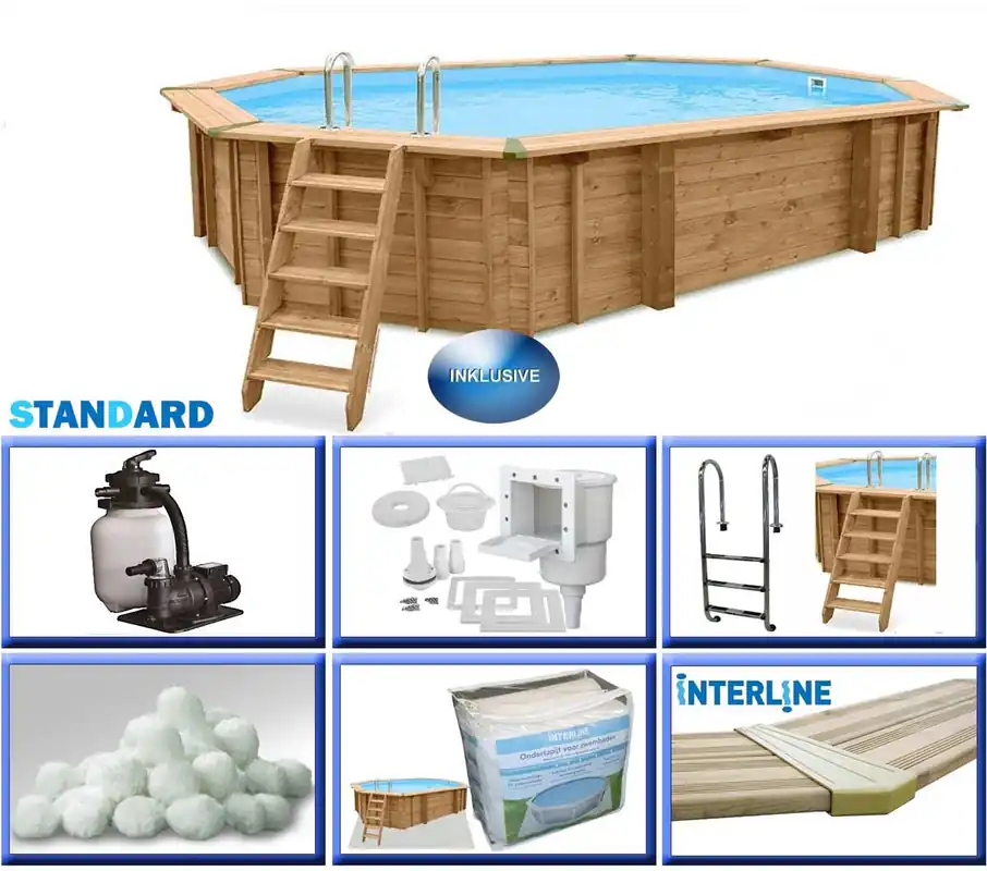Versand Am Gleichen Tag Holzpool-Set BASIC Bali oval 8-Eck 6,40 x 4,00 x 1,38 m