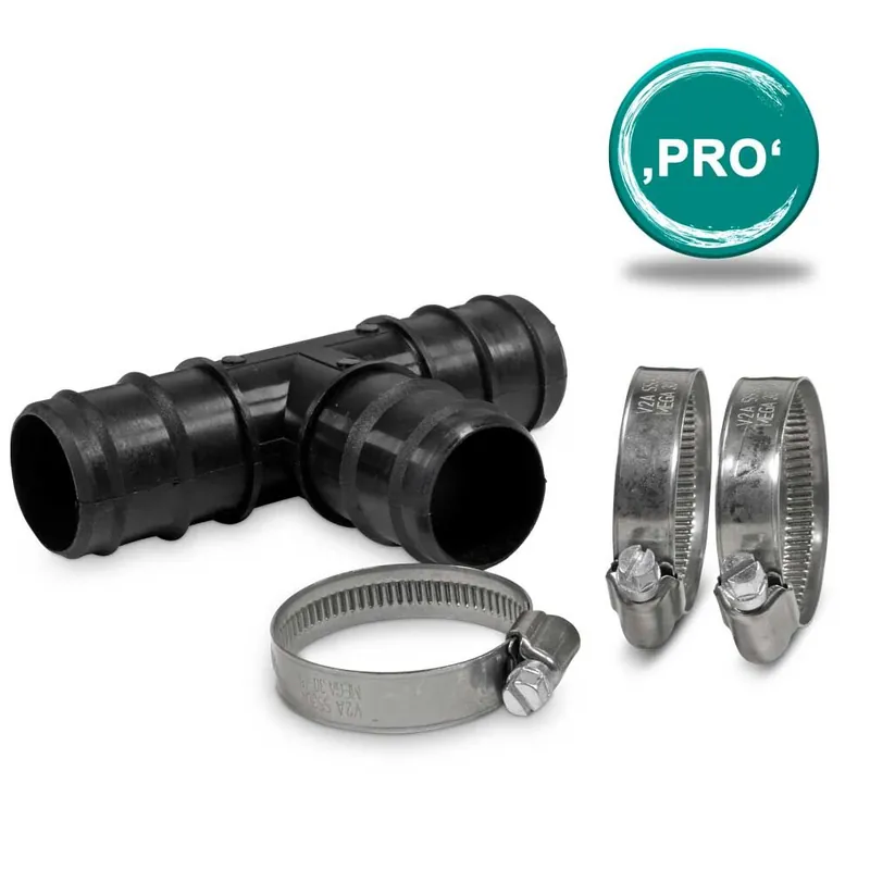 Set PRO> T-Stück 38mm + 3 V2A SS304 Schellen 12mm Garantierte Lieferung