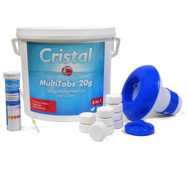 CRISTAL SET MultiTabs Chlor 5 in 1 (20g) 5,0 kg, Chlordosierer + Teststreifen Top-Seller
