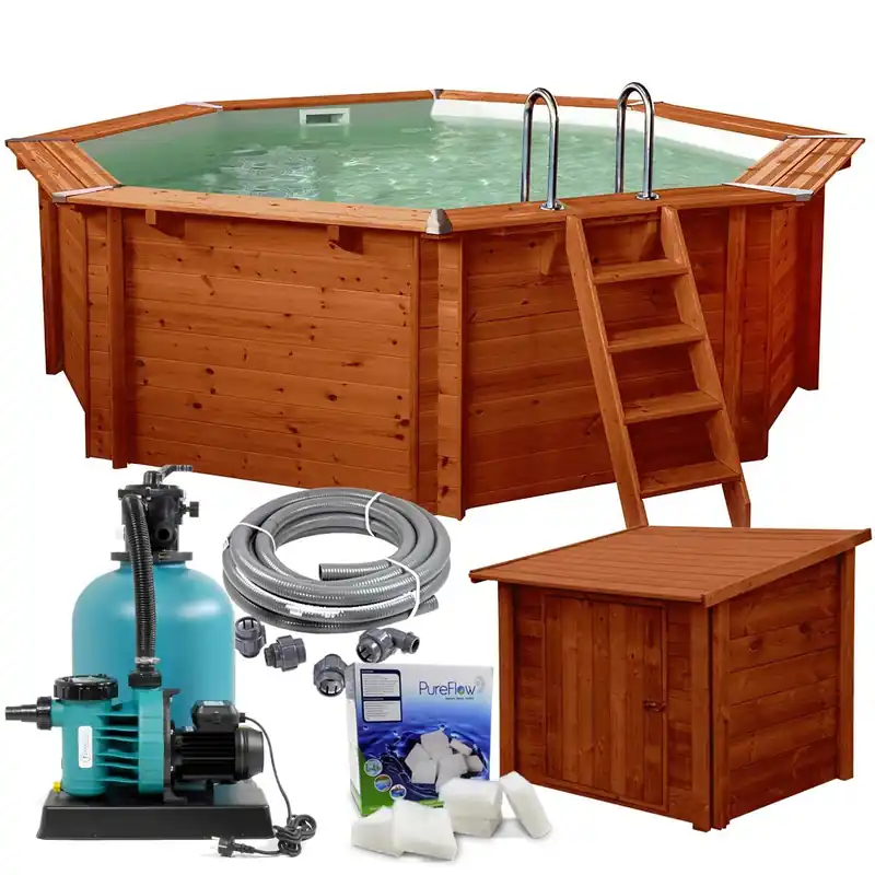 SET ''M''> Sumatra rund 8-Eck Massivholzpool 5,30 x 1,38m Ausverkauf