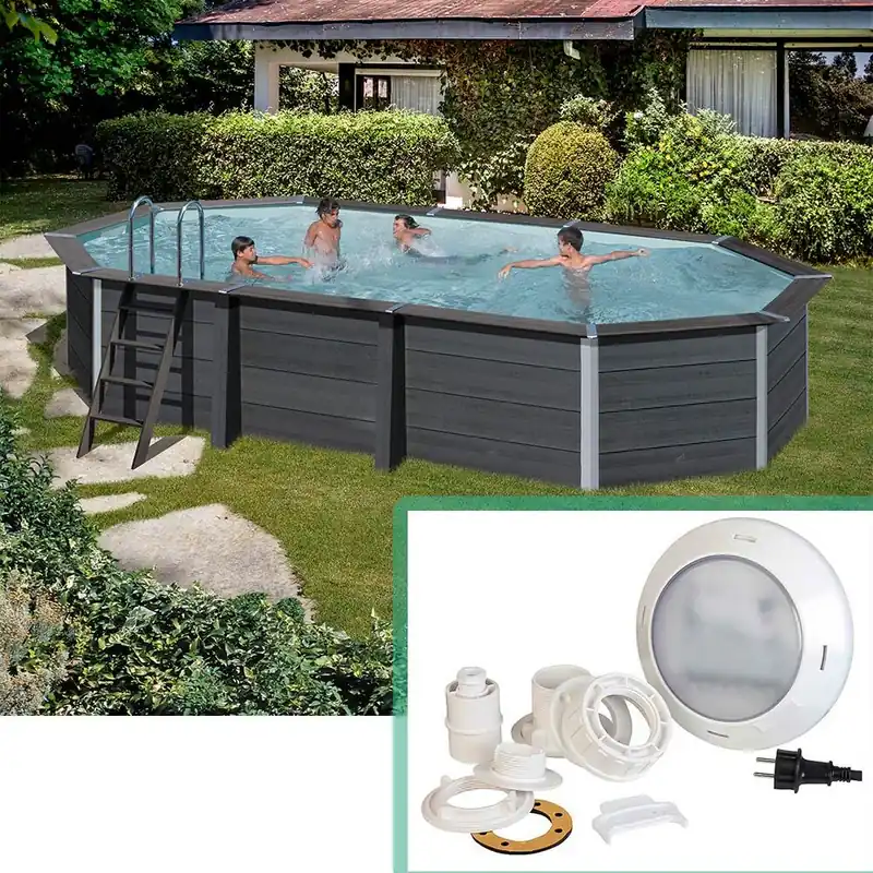 Günstig Composite Ovalpool-SET 6,64 x 3,86 x 1,24 m + LED