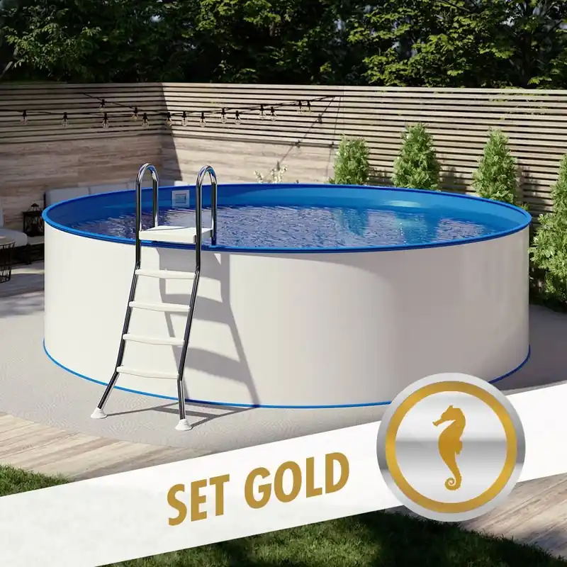 Top-Angebot Rundpool-Set GOLD Ø 3,50 x 1,20 m, Folie blau 0,80 mm, aufgestellt