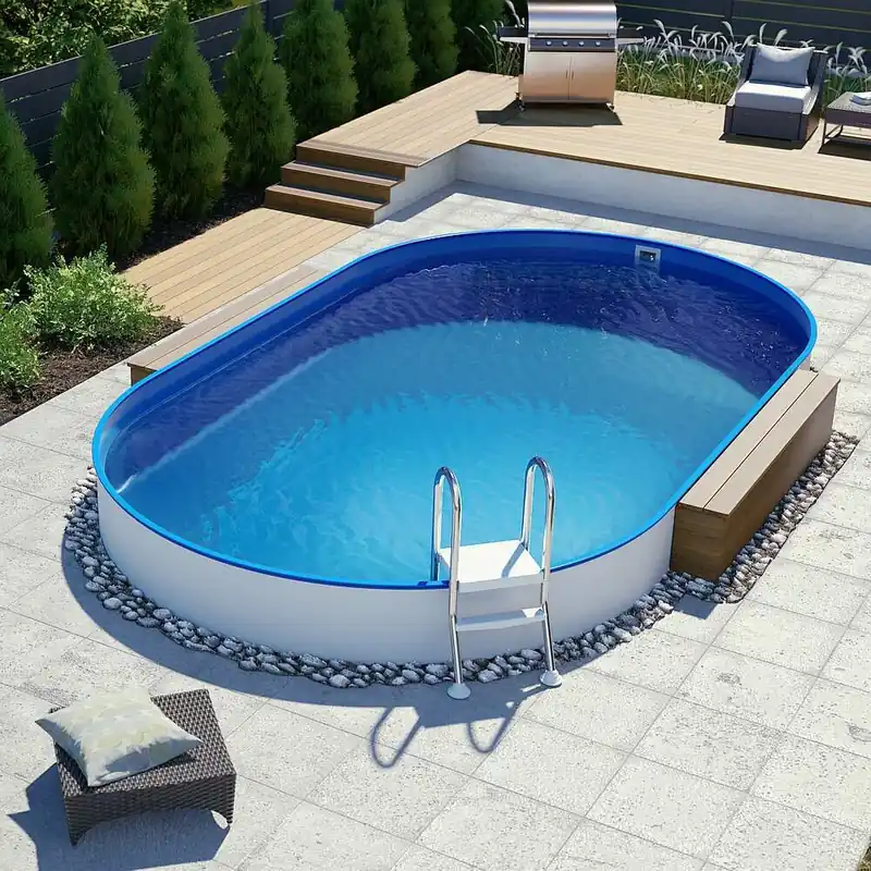 Zertifiziert Ovalpool-Set BRONZE 5,30 x 3,20 x 1,20 m, Folie blau 0,80 mm, teileingelassen