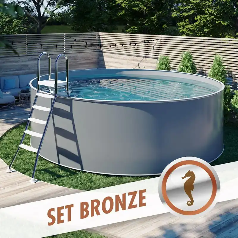 Versand Am Gleichen Tag Rundpool-Set BRONZE Ø 4,50 x 1,20 m anthrazit, Folie grau, aufgestellt
