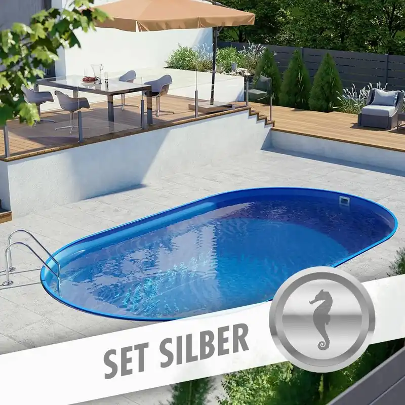 Sichere Zahlung Ovalpool-Set SILBER 6,23 x 3,60 x 1,20 m, Folie blau 0,80 mm, eingelassen
