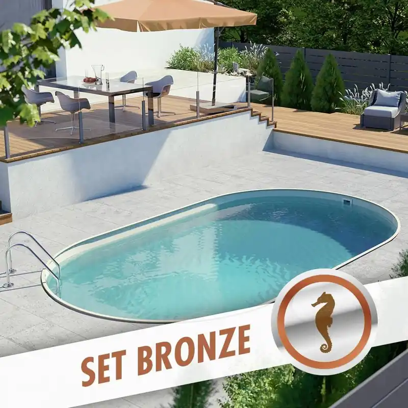 Schneller Versand Ovalpool-Set BRONZE 8,00 x 4,00 x 1,50 m, Folie sand 0,80 mm, eingelassen