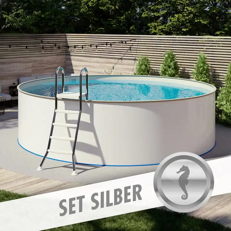 Bestseller Rundpool-Set SILBER Ø 4,50 x 1,20 m, Folie sand 0,80 mm, aufgestellt