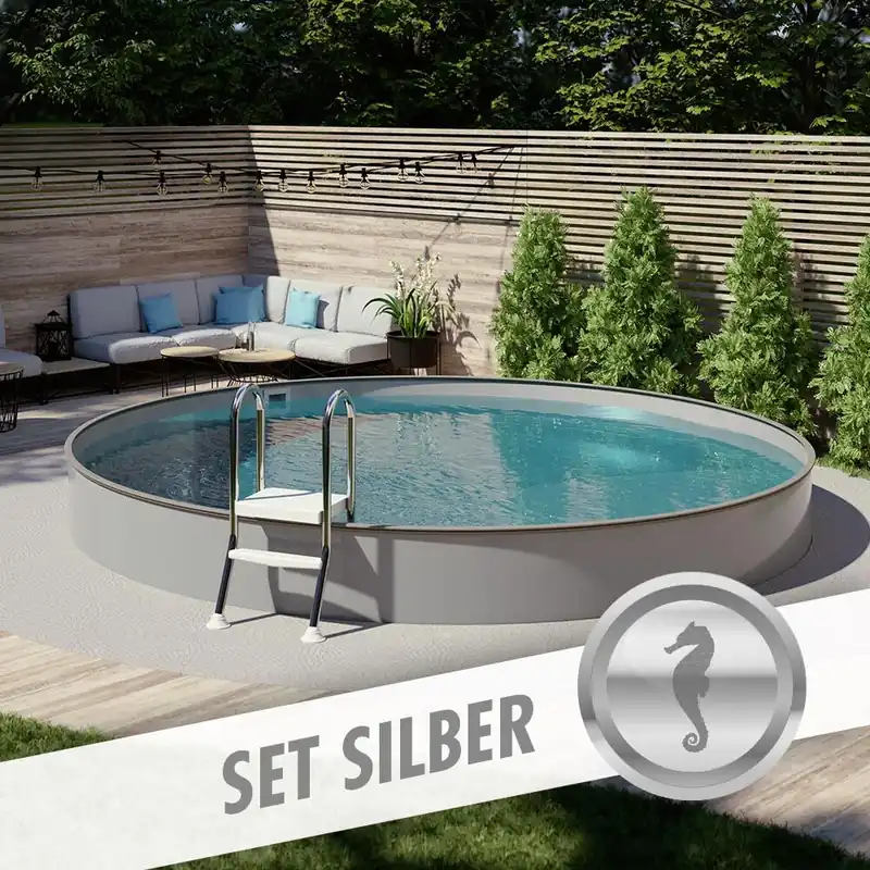 Wochenendangebot Rundpool-Set SILBER Ø 3,50 x 1,20 m anthrazit, Folie grau, teileingelassen