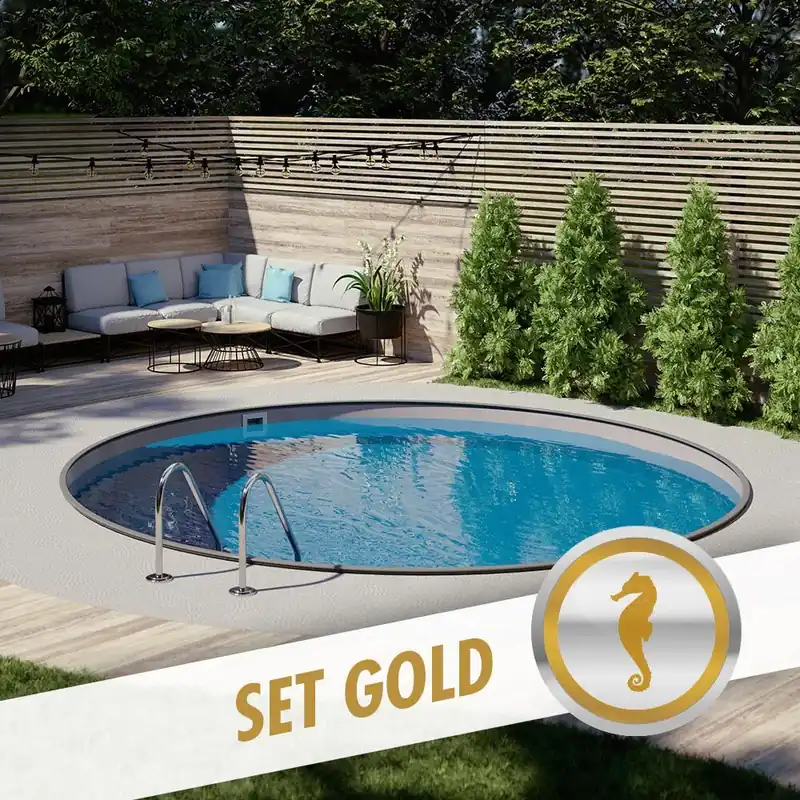 Billig Rundpool-Set GOLD Ø 3,00 x 1,20 m anthrazit, Folie grau, eingelassen