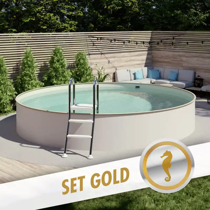 Sofort Bestellen Rundpool-Set GOLD Ø 3,50 x 1,35 m, Folie sand 0,80 mm, teileingelassen