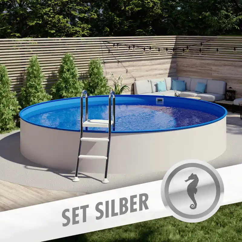 Rundpool-Set SILBER Ø 5,00 x 1,35 m, Folie blau 0,80 mm, teileingelassen Mega-Angebot