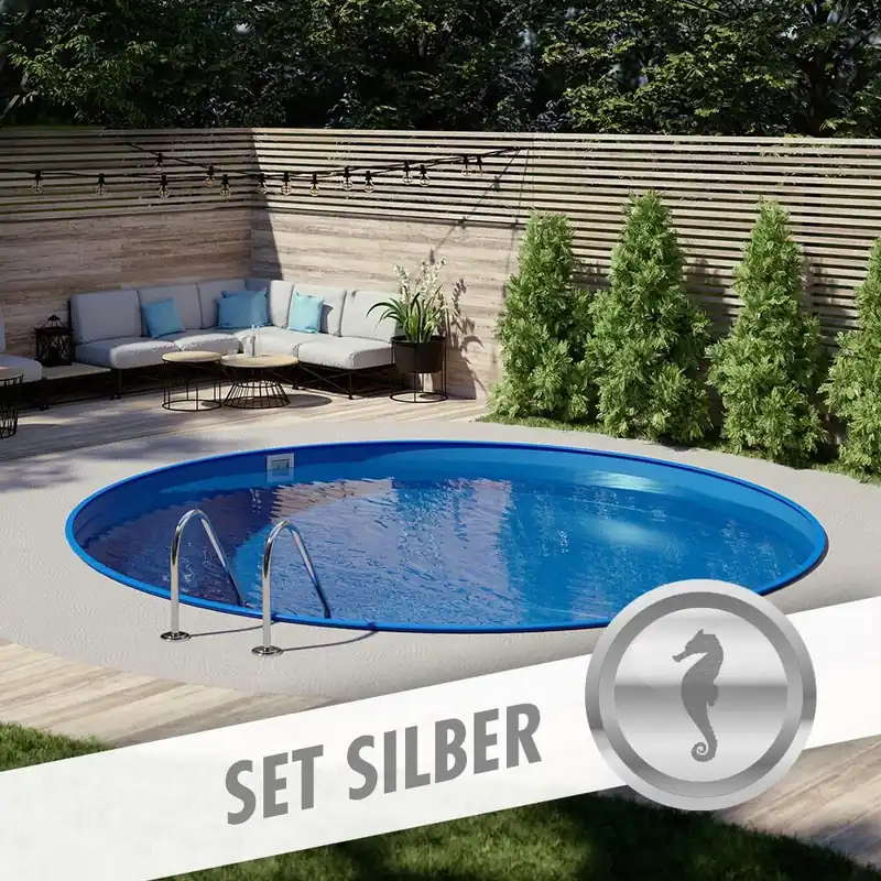Sichere Zahlung Rundpool-Set SILBER Ø 5,00 x 1,35 m, Folie blau 0,80 mm, eingelassen