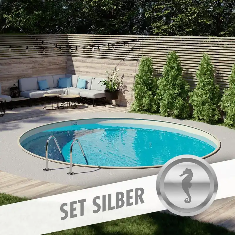 Rundpool-Set SILBER Ø 5,00 x 1,35 m, Folie sand 0,80 mm, eingelassen Preisknaller