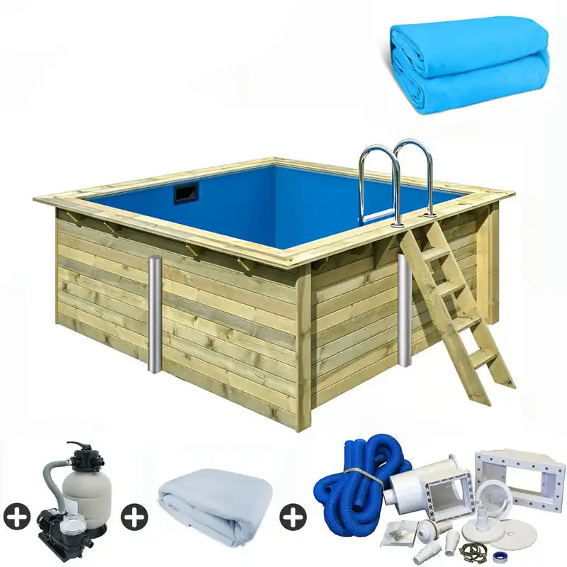 Holzpool SET Rechteck Folie blau 3,50 x 3,20 x 1,24 m Preisreduziert