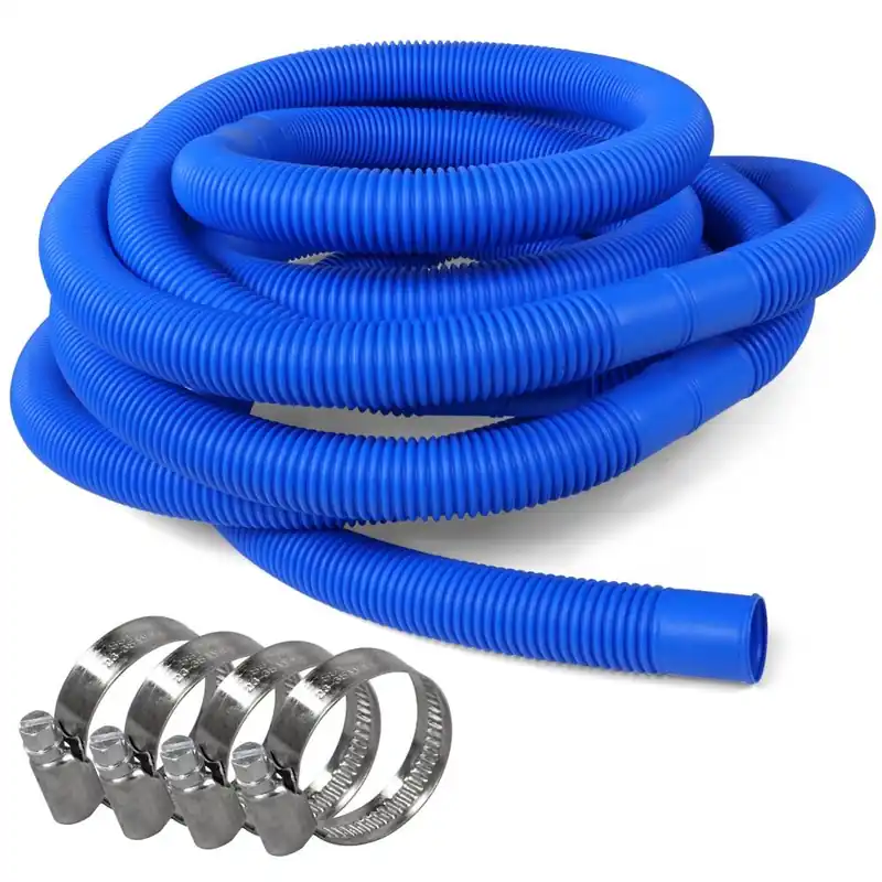 SET> 6,00m Schwimmbad Schlauch, blau Ø 32mm + 4 Schellen Echt