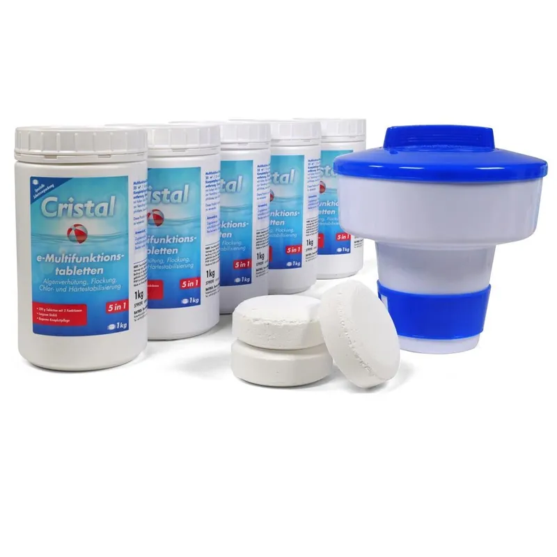 CRISTAL 5 kg e-Chlor-Multifunktion-Tabletten 200g + Dosierschwimmer Neuheit
