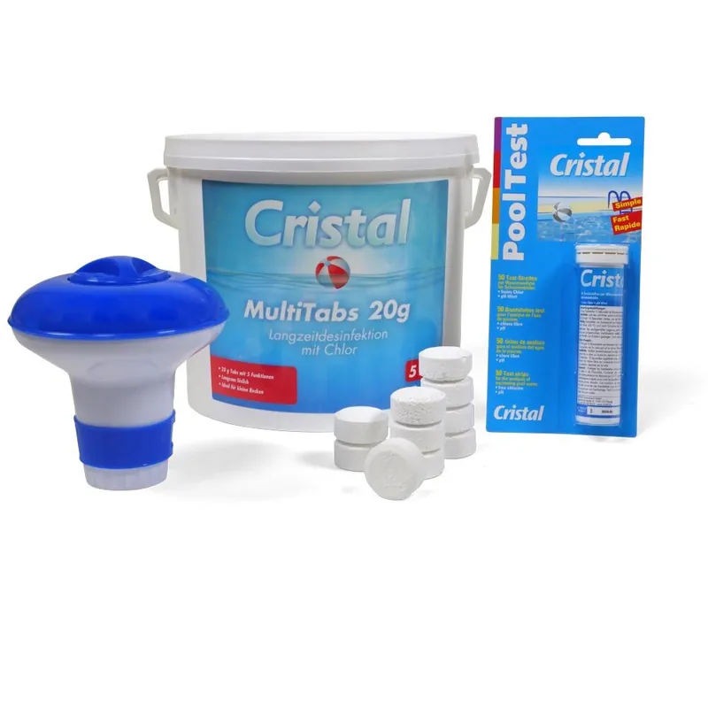 CRISTAL MultiTabs Chlor 5 in 1 (20g) 5,0 kg, Chlordosierer + Teststreifen Highlight