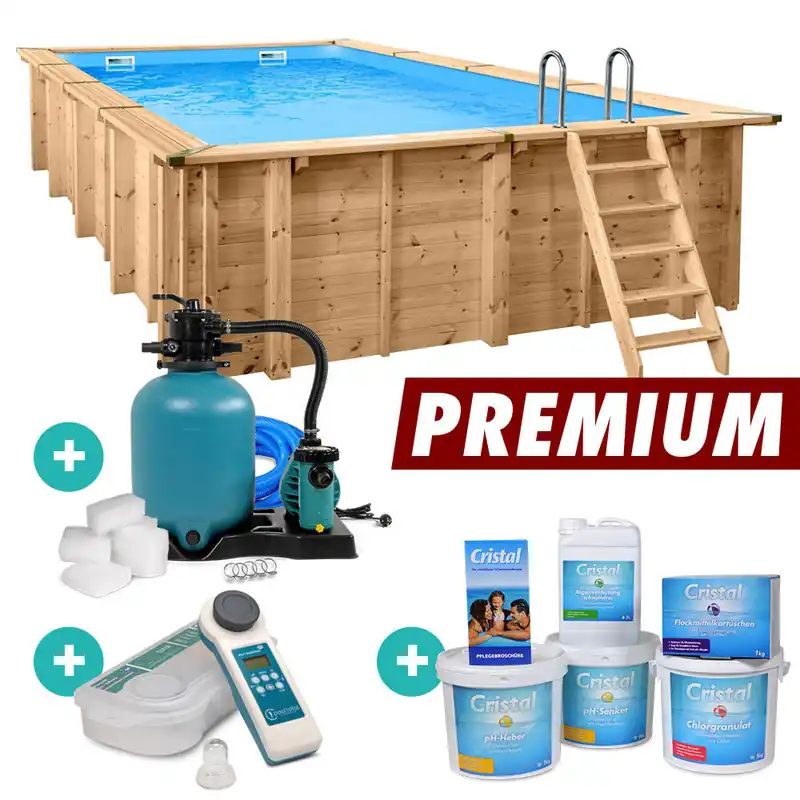 Holzpool Bali rechteckig Massivholzpool Set "PREMIUM" 7,90 x 4,00 x 1,38 Rabatt