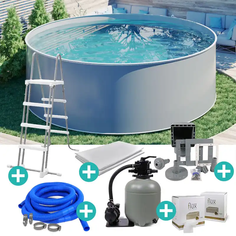 Billig Design Stahlwand-Pool-SET rund Ø 5,00 x 1,20 m GRAU