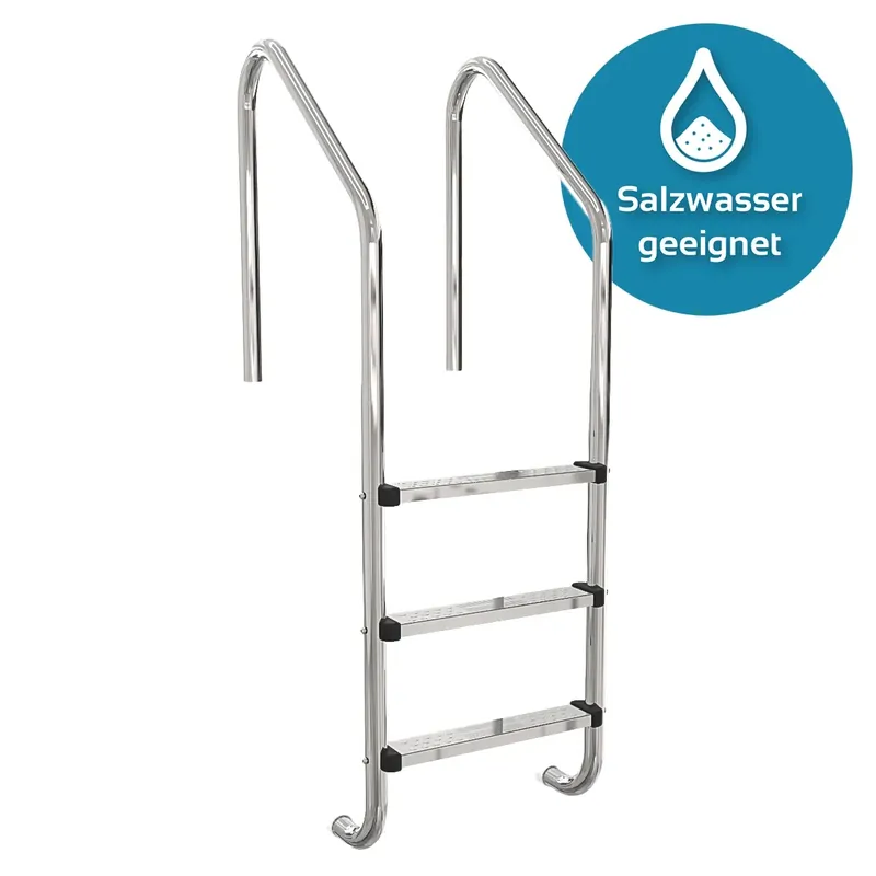 Expressversand Einstiegsleiter Edelstahl V4A | weites Modell | 3 Edelstahlstufen