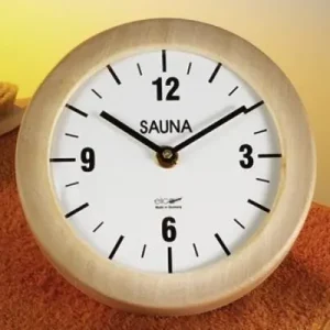 Abverkauf Eliga Sauna-Uhr elektrisch rundes Holzgehäuse 210 mm