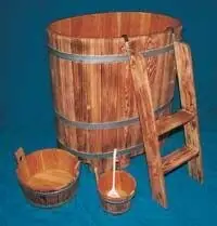 Preisknaller Sauna Tauchbecken 110 x 77 cm Lärche außen geflammt / innen transparent
