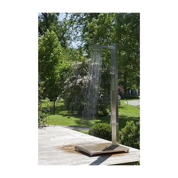 IDEAL Dusche Elba WPC Edelstahl Gartendusche Kalt- & Warmwasser Aktuell