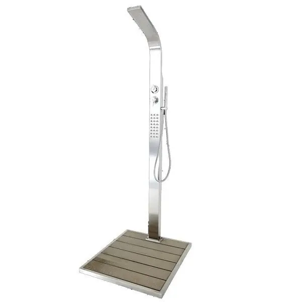 Expressversand IDEAL Dusche Helena WPC Edelstahl Gartendusche Kalt- & Warmwasser
