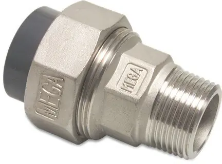 Echt PVC Edelstahl Verschraubung 63 mm x 2" mit Klebemuffe und AG