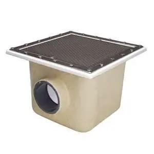 Ablauf aus glasfaserverstärktem Polyester 515 mm x 515 mm für Folienbecken Edelstahlgitter Highlight