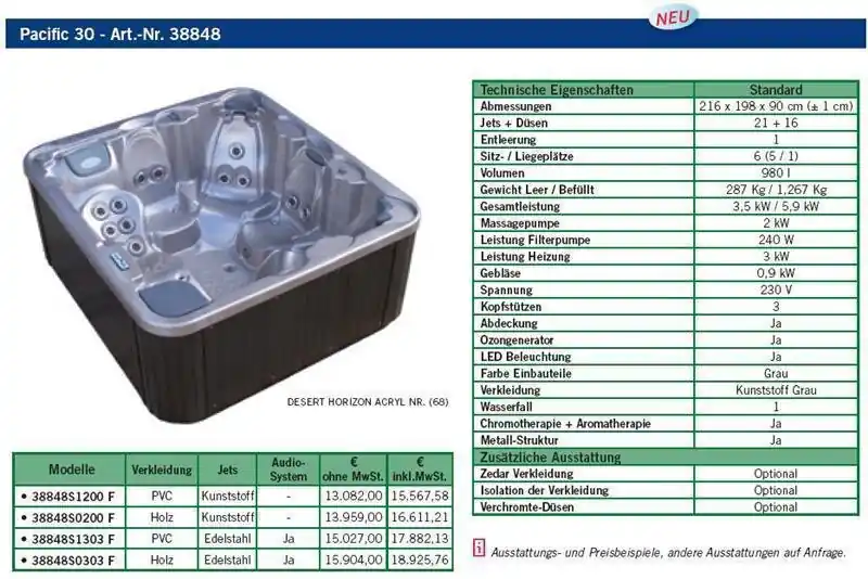 Whirlpool Pacific 30 216x198x90 cm Nur Für Kurze Zeit
