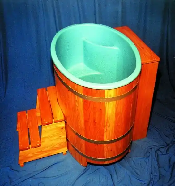 Sauna-Tauchbecken Kambala 112 x 79 x 101 (LxBxH) cm versiegelt mit Kunststoff-Einsatz blau Neu