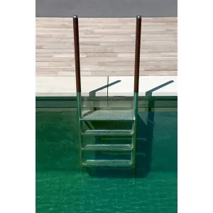 Ideal Eichenwald Pool Leiter ROMA 2-stufig, Griffstangen Edelstahl/Holz schraubbar Schneller Versand