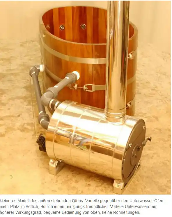 Wochenendangebot Chofu 15 kW + WW K außen stehender holzbeheizter Unterwasserofen Badebottiche