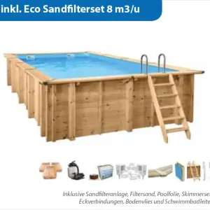 Interline Holzpool Bali Rechteck 7,90 x 4,00 m inkl. Eco Sandfilterset 8 m3 Bestseller