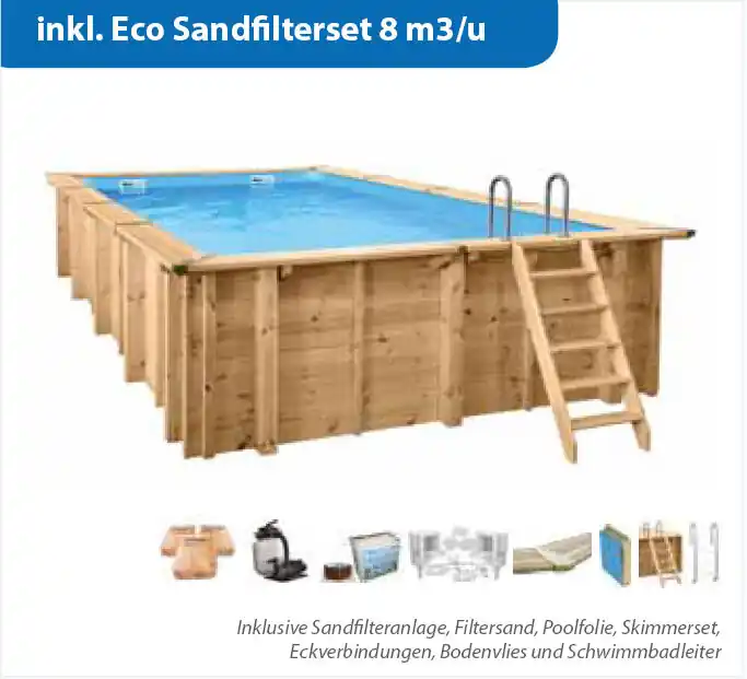 Interline Holzpool Bali Rechteck 7,90 x 4,00 m inkl. Eco Sandfilterset 8 m3 Bestseller