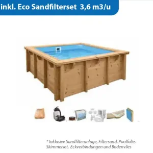 Interline Holzpool Bali Rechteck 2,10 x 2,10 m inkl. Eco Sandfilterset 3,6 m3 Rabatt