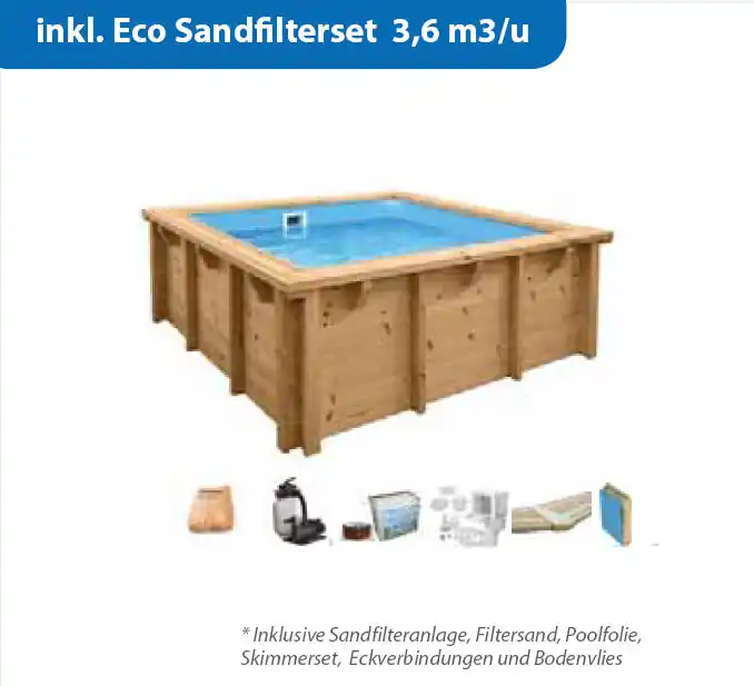 Interline Holzpool Bali Rechteck 2,10 x 2,10 m inkl. Eco Sandfilterset 3,6 m3 Rabatt