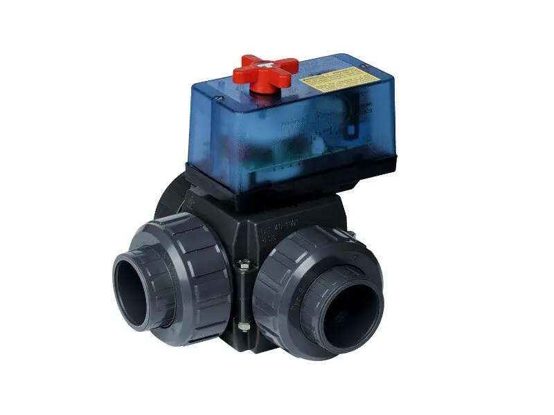 Praher 3-Wege-Kugelhahn Ø 63 mm mit elektrischem Stellmotor 230 V Modell S4 EO510 ECO Zertifiziert