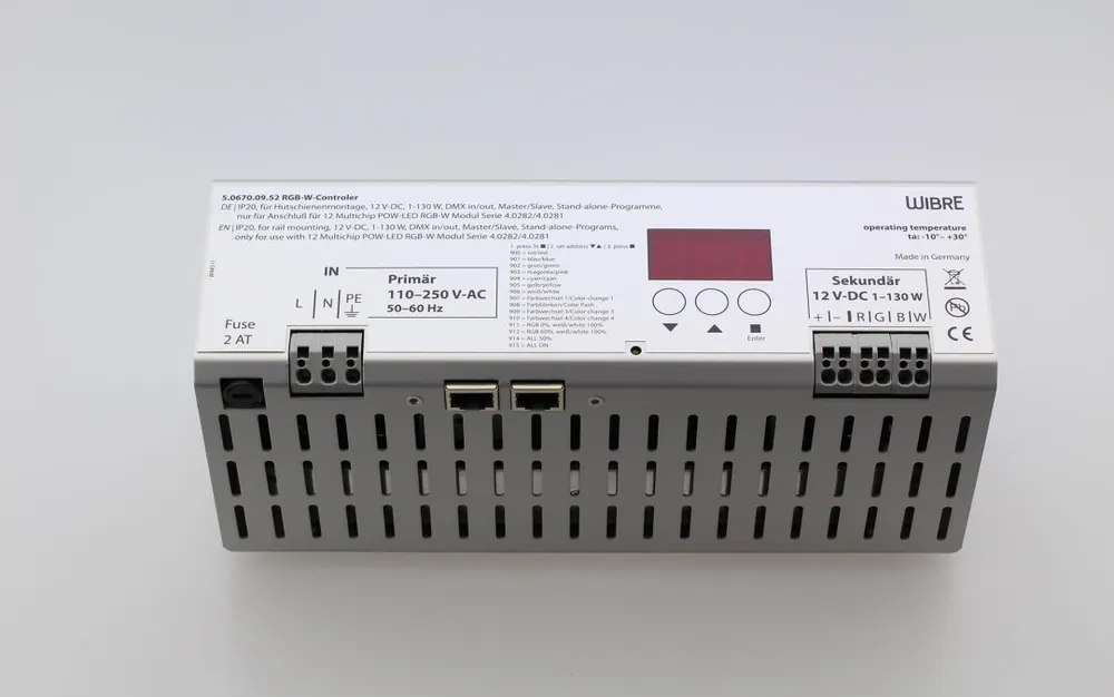 Finale Aktion Wibre RGB-W-Controller 12V-DC, 1-150W DMX in/out Hutschienenmontage