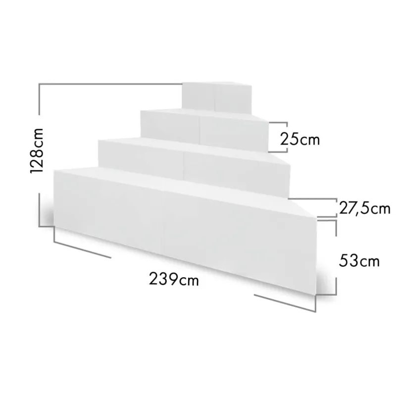 Echt TrendStone Ecktreppe Oblique 169 x 169 cm | H 128 cm 4-stufig für Beckentiefe 150 cm | Polystyrol | Kunststoffbeschichtung