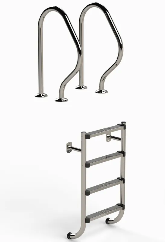 Einbauleiter Edelstahl V2A Standard 4-stufig geteilte Ausführung 1,4 m Schwimmbad Leiter Preisreduziert