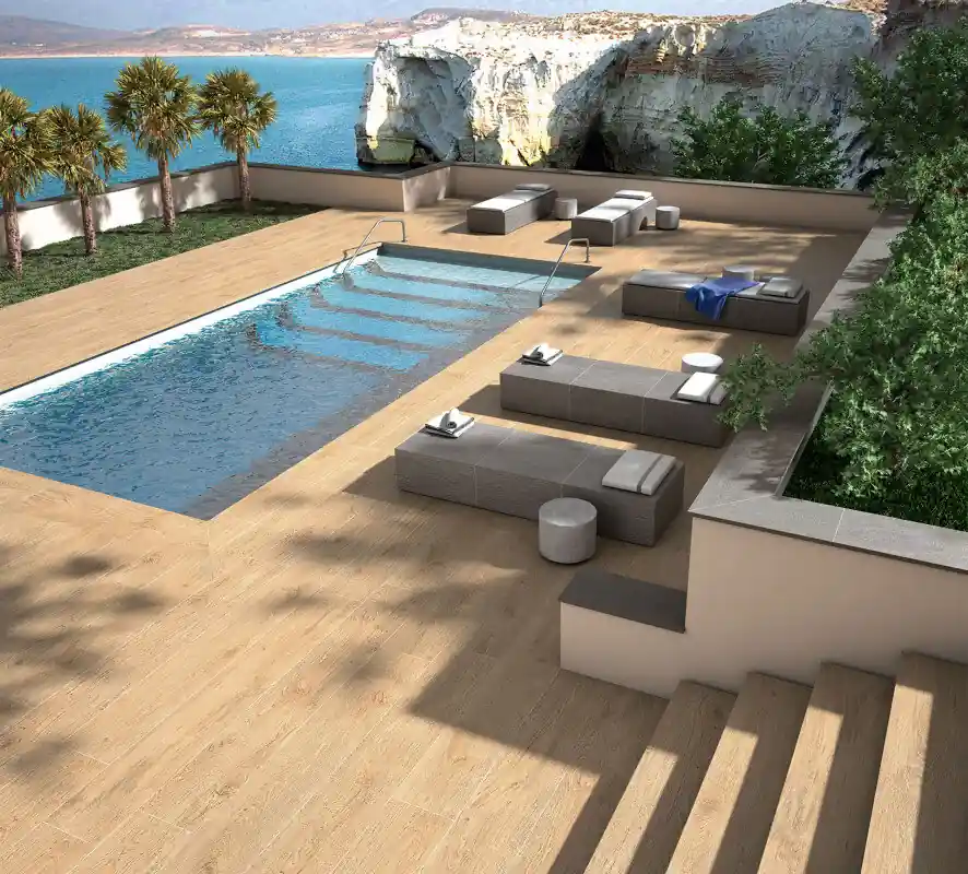 Zertifiziert Terrassenplatten Naturstein Feinsteinzeug 20 mm Woodstyles
