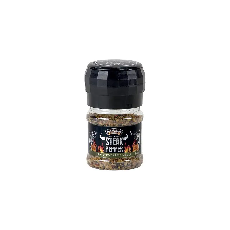 Aktuell Don Marco´s BBQ Precious Steakpfeffer Roasted Garlic Maple 130g Pfeffermischung mit Pfeffermühle