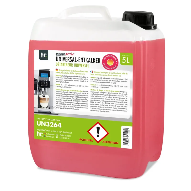 5 L Microactiv® Universal Entkalker mit Farbindikator für Kaffeevollautomaten im Kanister Neue Ware