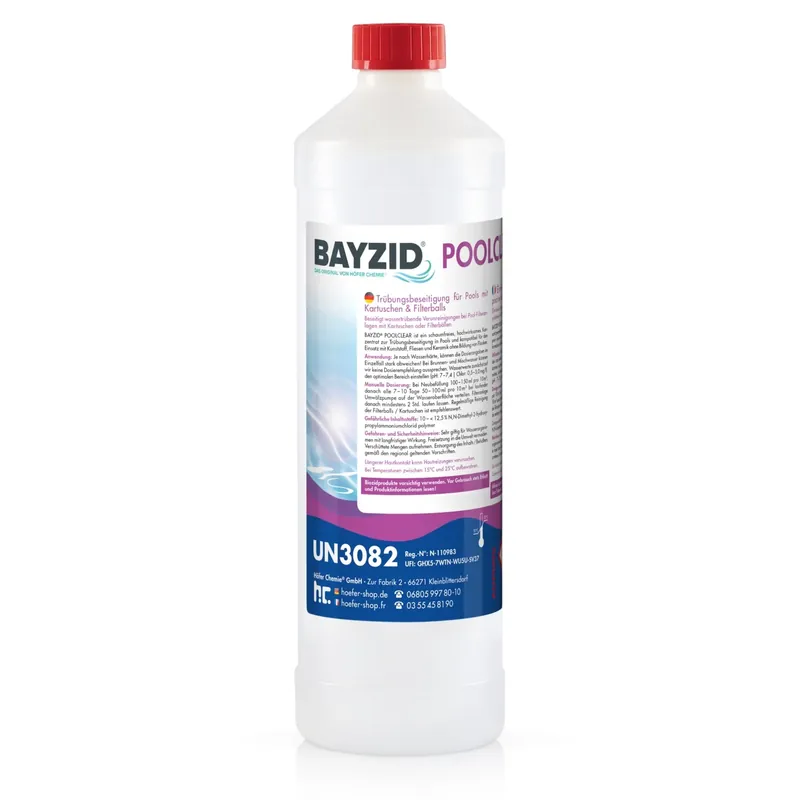 1 L BAYZID® Poolclear - Trübungsbeseitigung für Pool-Filter mit Kartuschen & Filterballs Saisonangebot
