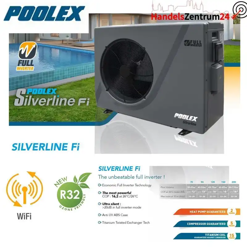 Begrenztes Angebot Poolex Silverline 15kW Wärmepumpe FI WIFI Abdeckung Poolheizung Mitsubishi