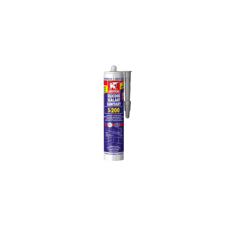 GRIFFON® Sanitär Silikon S-200 | 300 ml | Kartusche | Silber-Grau Schneller Versand
