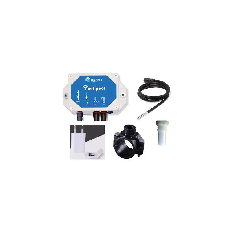 Abverkauf Wifipool Modul TLF inkl. Temperaturfühler + Anbohrschelle 50mm -> 1/2 Zoll + Temperaturfühlerverschraubung + USB-TransformatorStecker 1 Anschluss